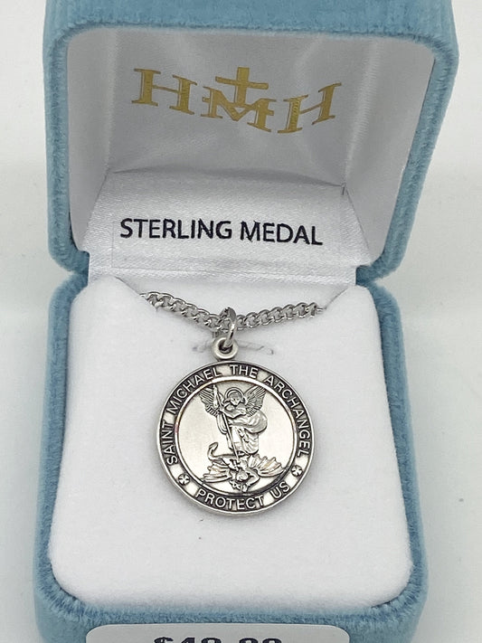 Saint Michael Sterling Silver Round Medal (1") - Unique Catholic Gifts