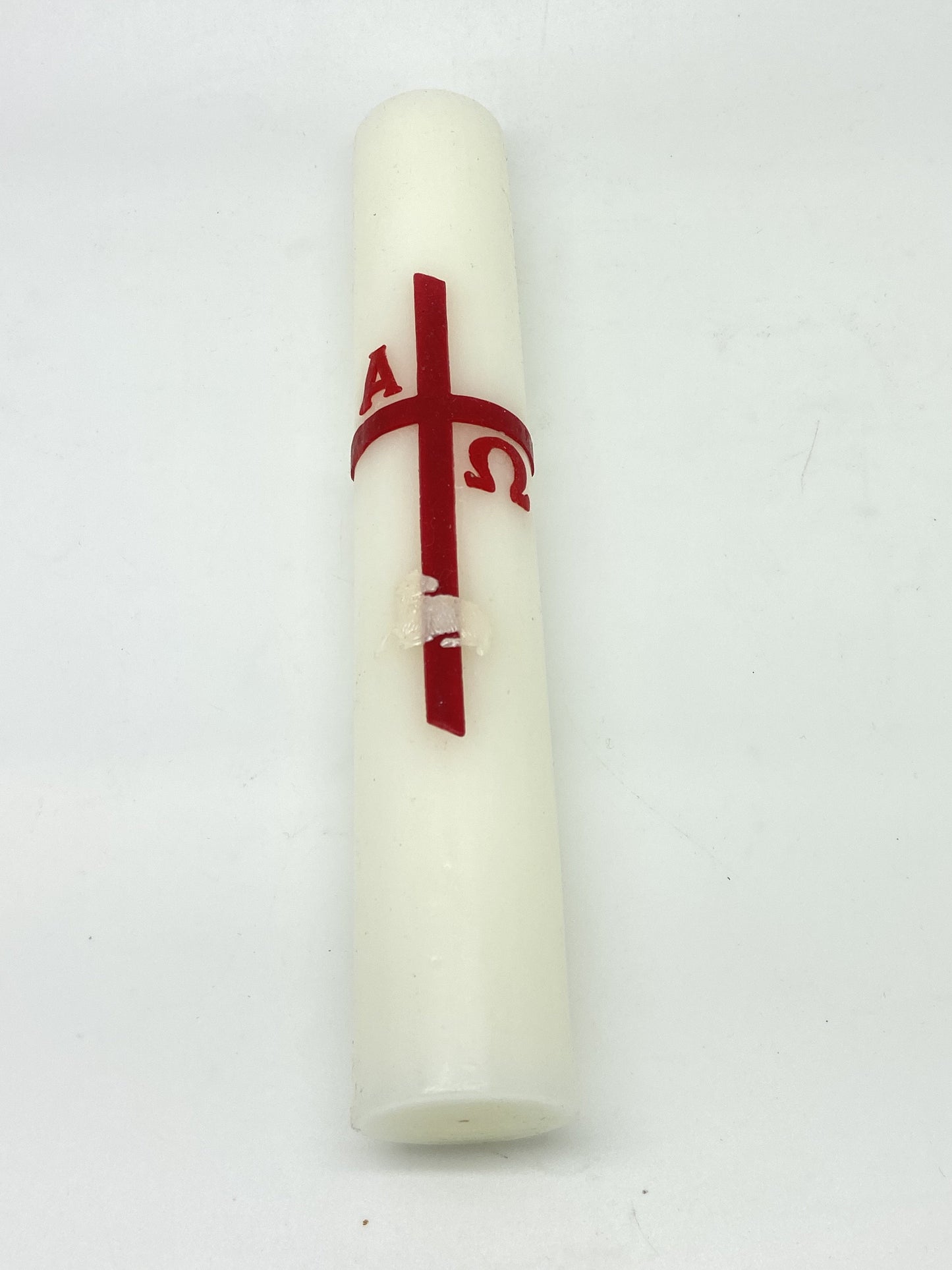 White and Red Taper Paschal Easter Candle (9" x 1 1/2") - Unique Catholic Gifts