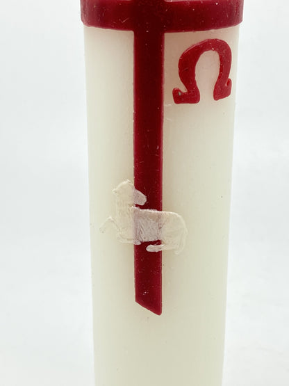 White and Red Taper Paschal Easter Candle (9" x 1 1/2") - Unique Catholic Gifts