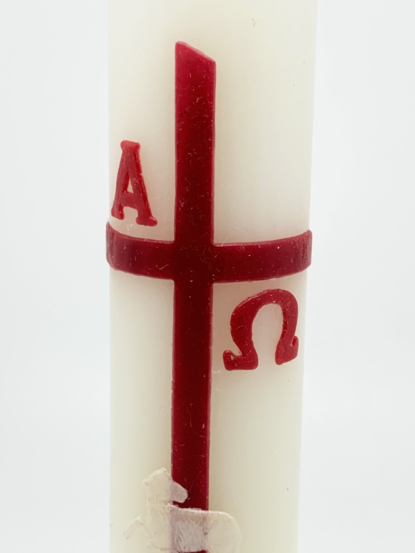 White and Red Taper Paschal Easter Candle (9" x 1 1/2") - Unique Catholic Gifts