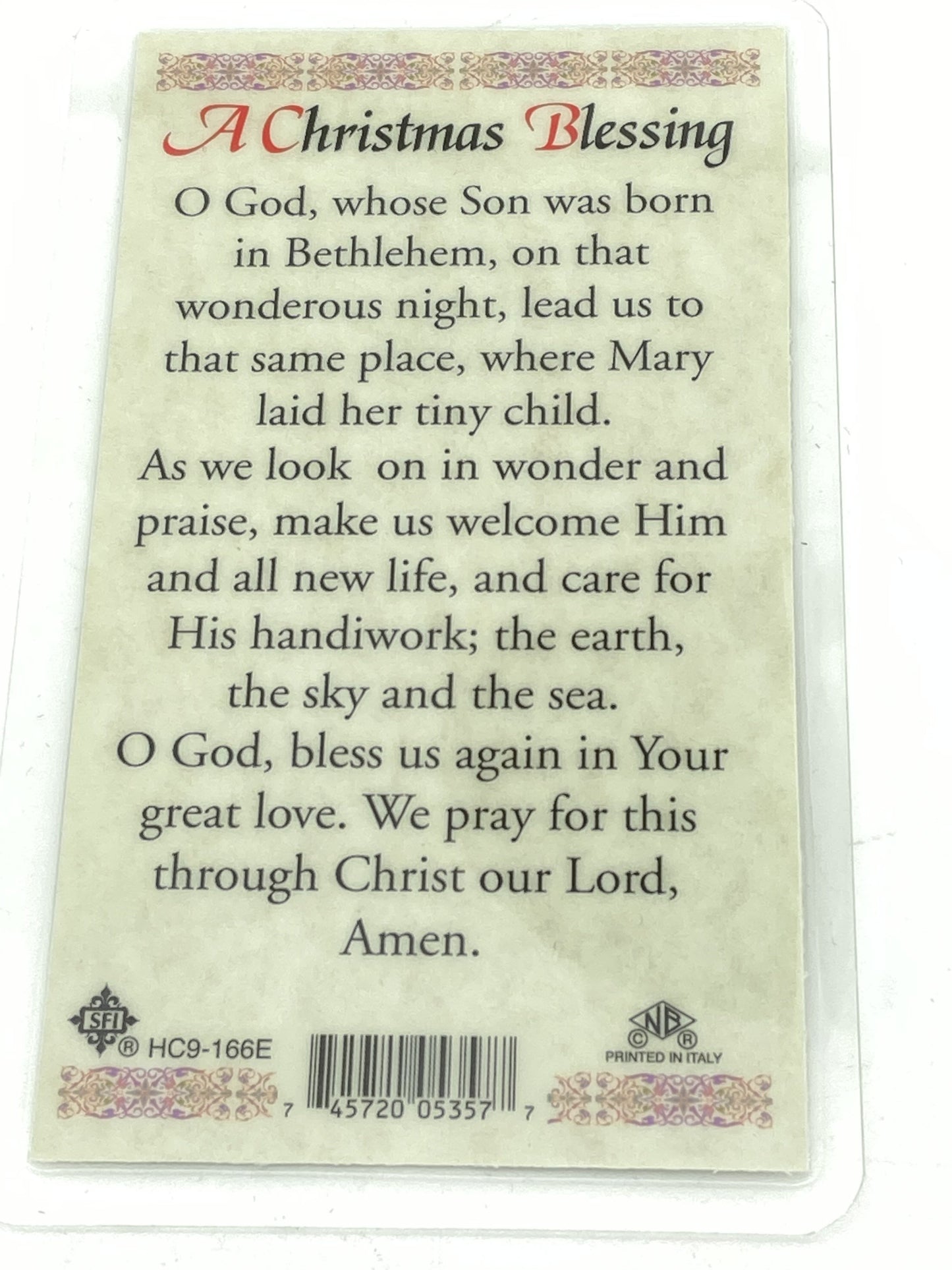 A Christmas Blessing Holy Card (Plastic Covered) - Unique Catholic Gifts