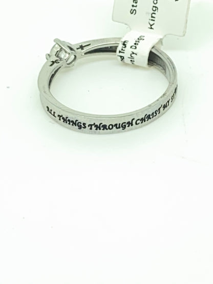 Lady's Cubic Zirconia  Ring "All Through Christ my Strength" - Unique Catholic Gifts