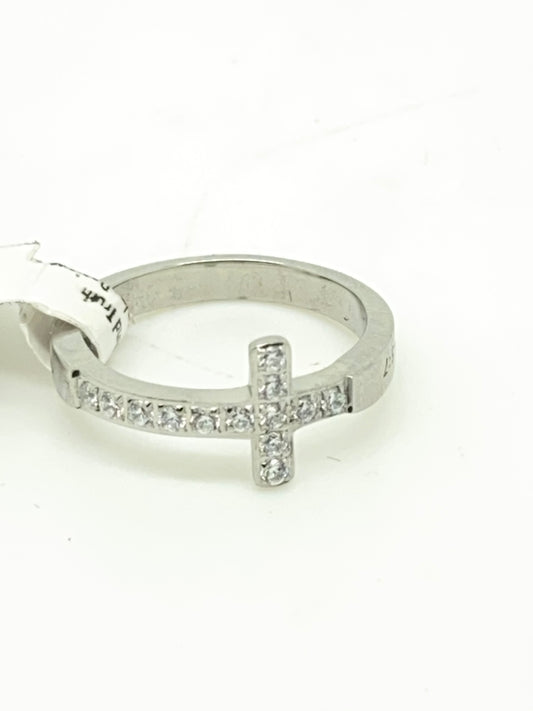 Sideways Cubic Zirconia Cross "Walk by Faith" - Unique Catholic Gifts