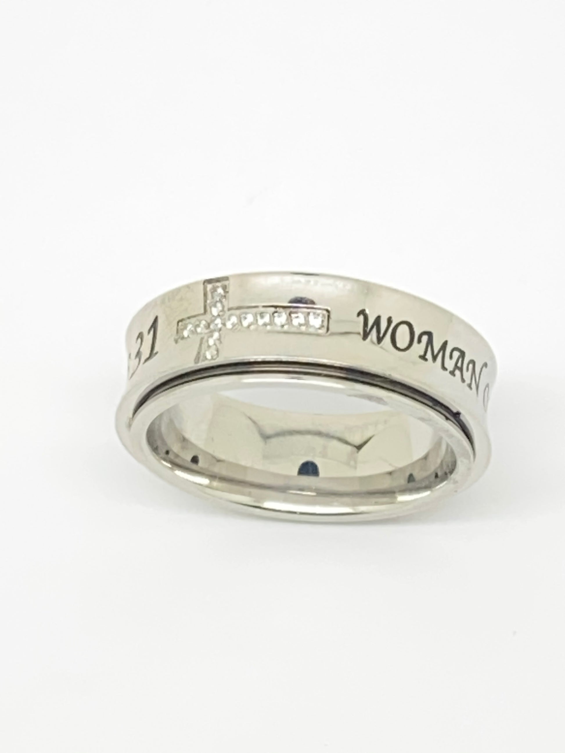 Lady's High Polish Spinner "Woman of God" Ring - Unique Catholic Gifts