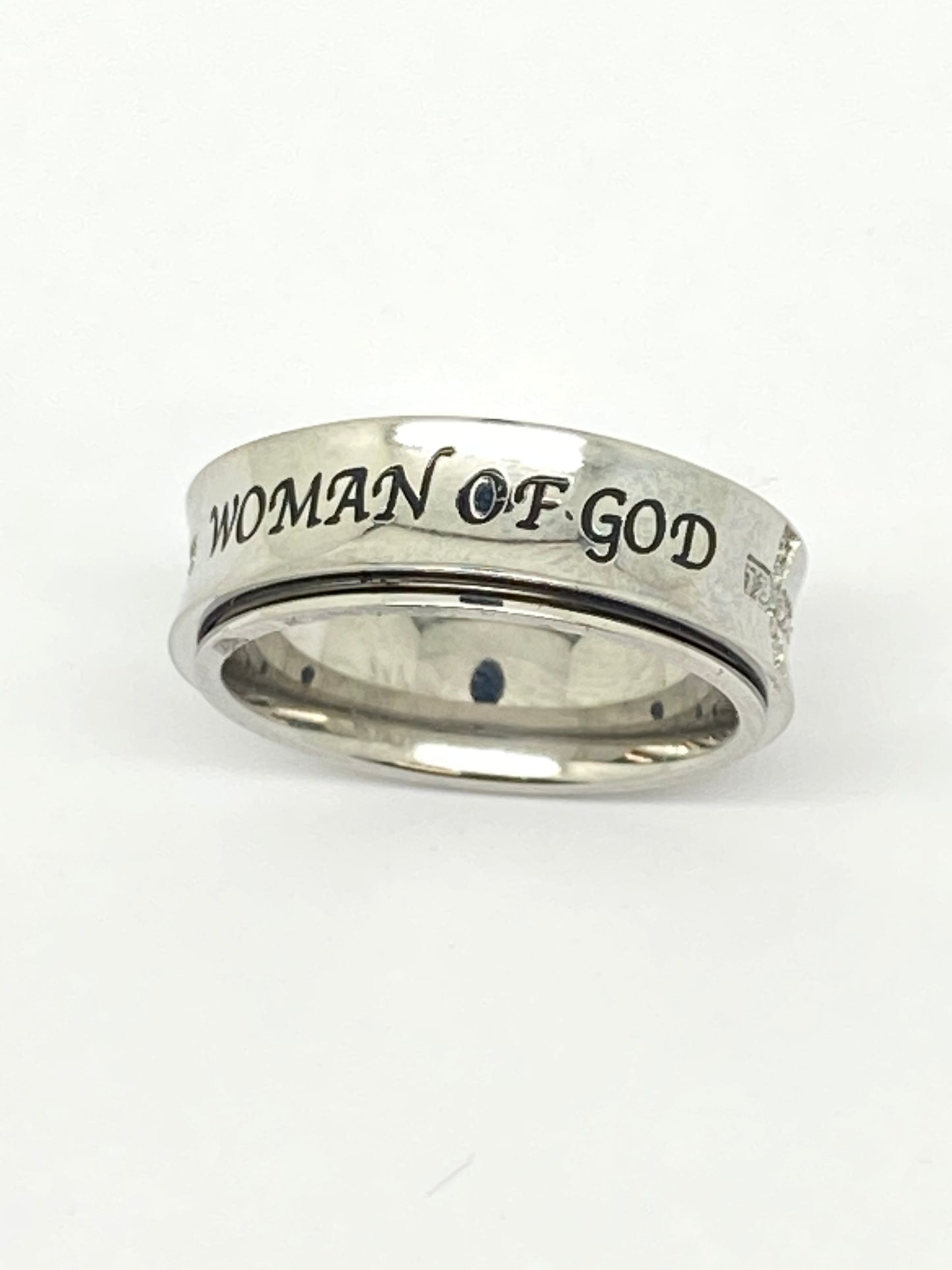 Lady's High Polish Spinner "Woman of God" Ring - Unique Catholic Gifts