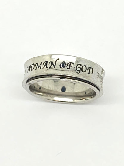 Lady's High Polish Spinner "Woman of God" Ring - Unique Catholic Gifts