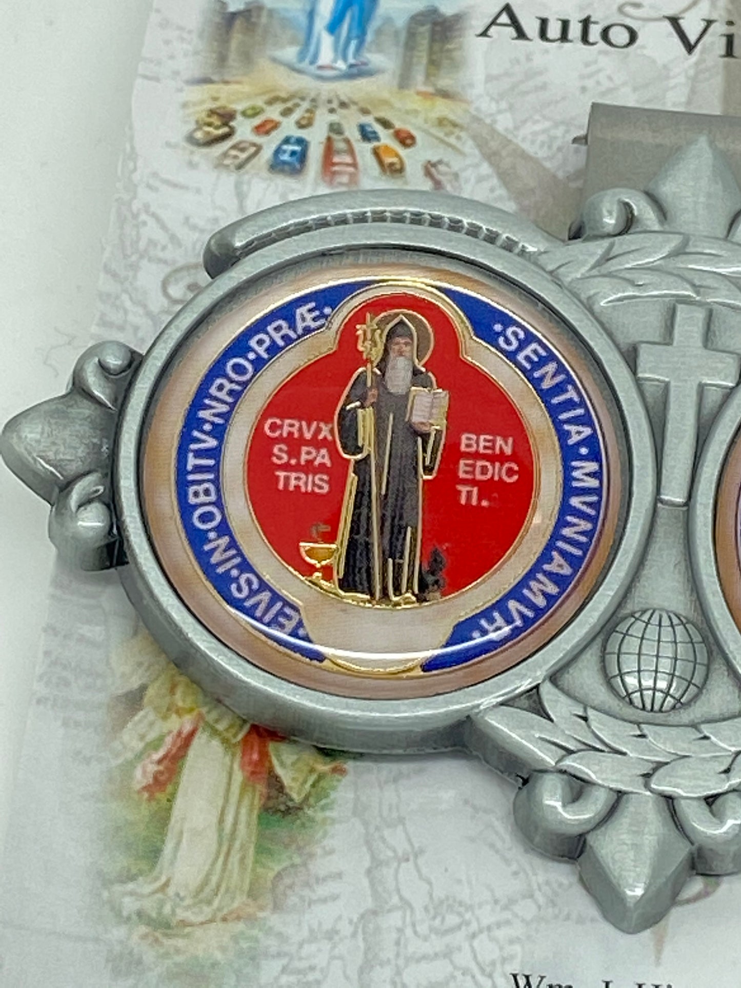 St. Benedict Medal Enamel Auto Visor Clip - Unique Catholic Gifts