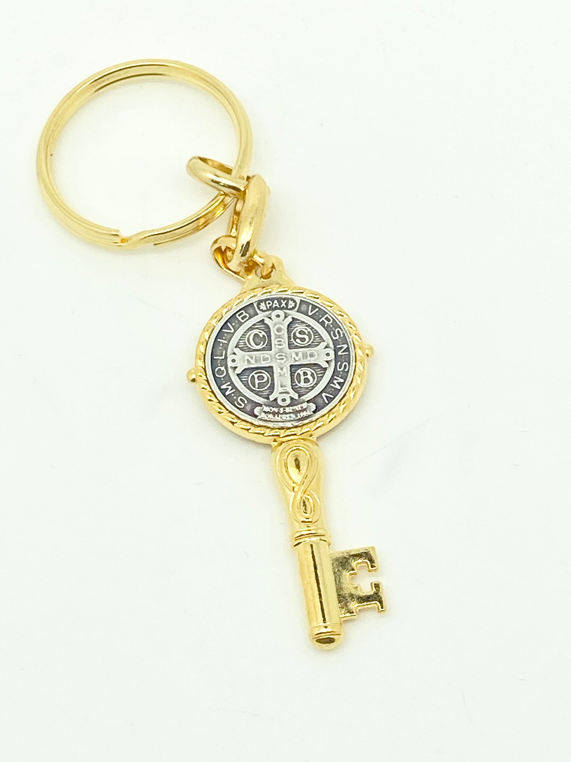 Gold Key Shaped  St. Benedict Keychain - Unique Catholic Gifts