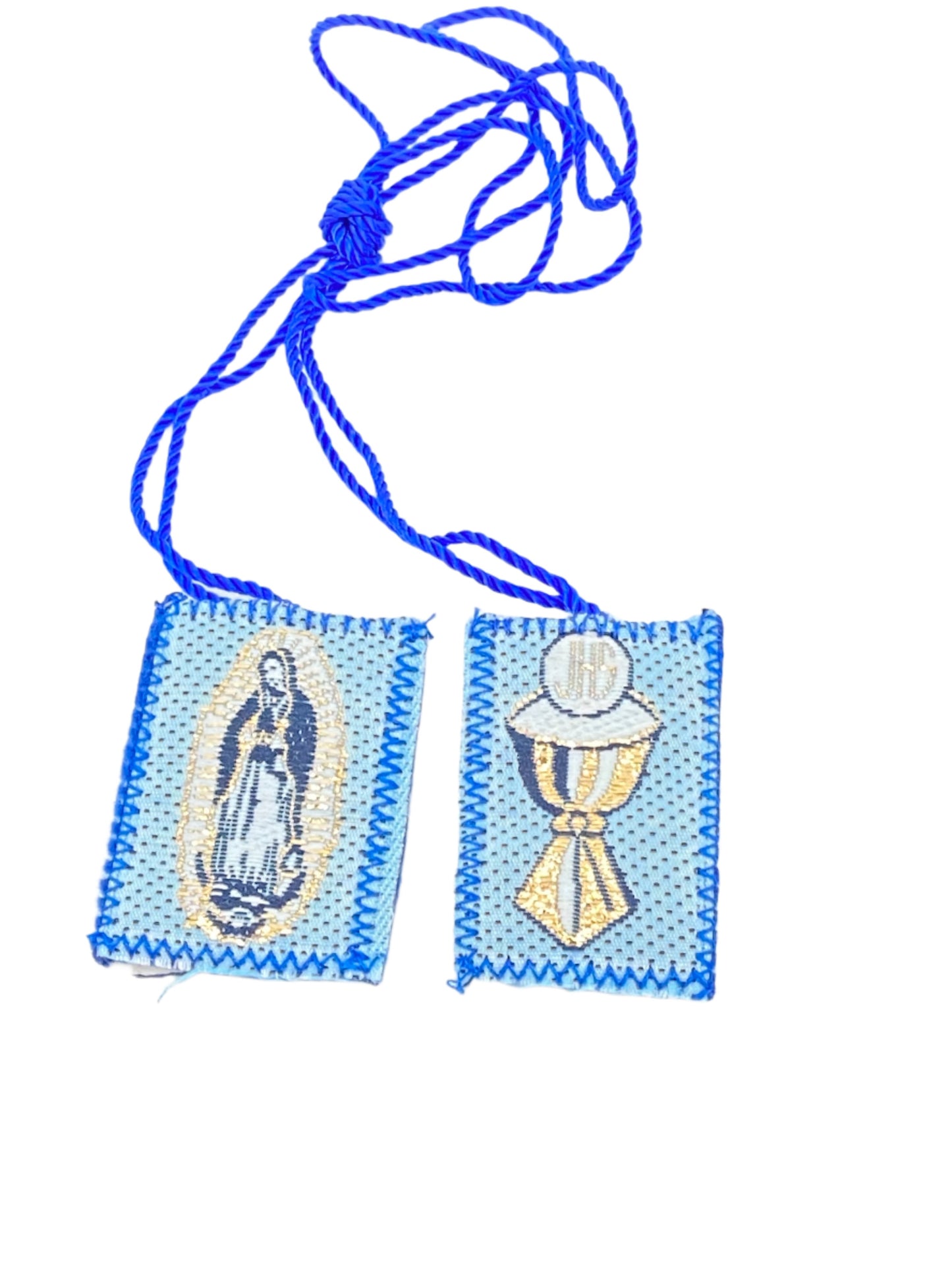 Blue Scapular with Our Lady of Guadalupe Communion Chalice - Unique Catholic Gifts