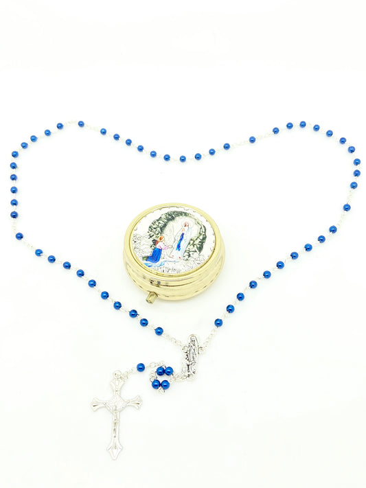 Our Lady of Lourdes Case w/ Rosary - Unique Catholic Gifts