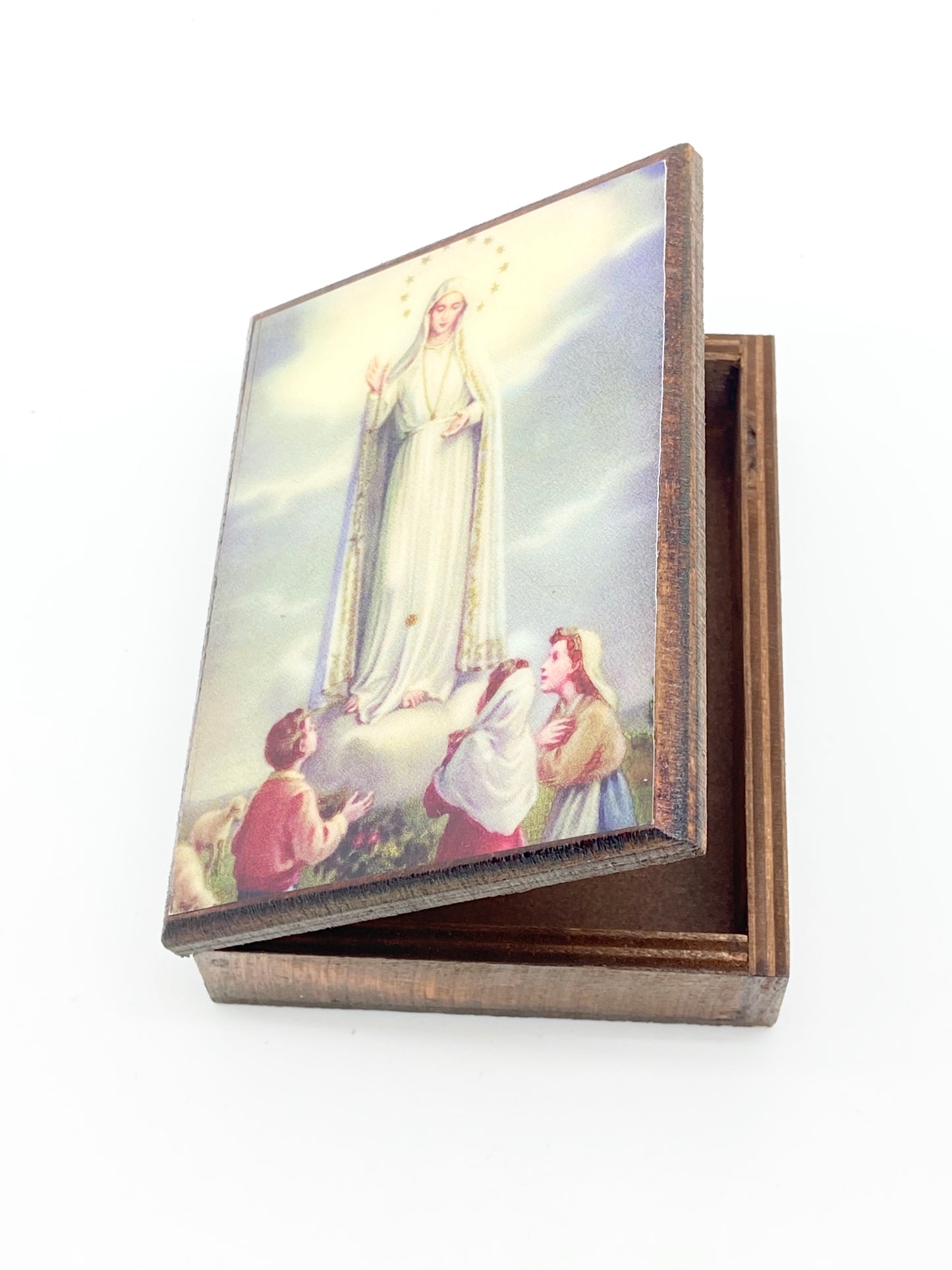 Our Lady of Fatima Wood Rosary Box with Wood Rosary - Unique Catholic Gifts