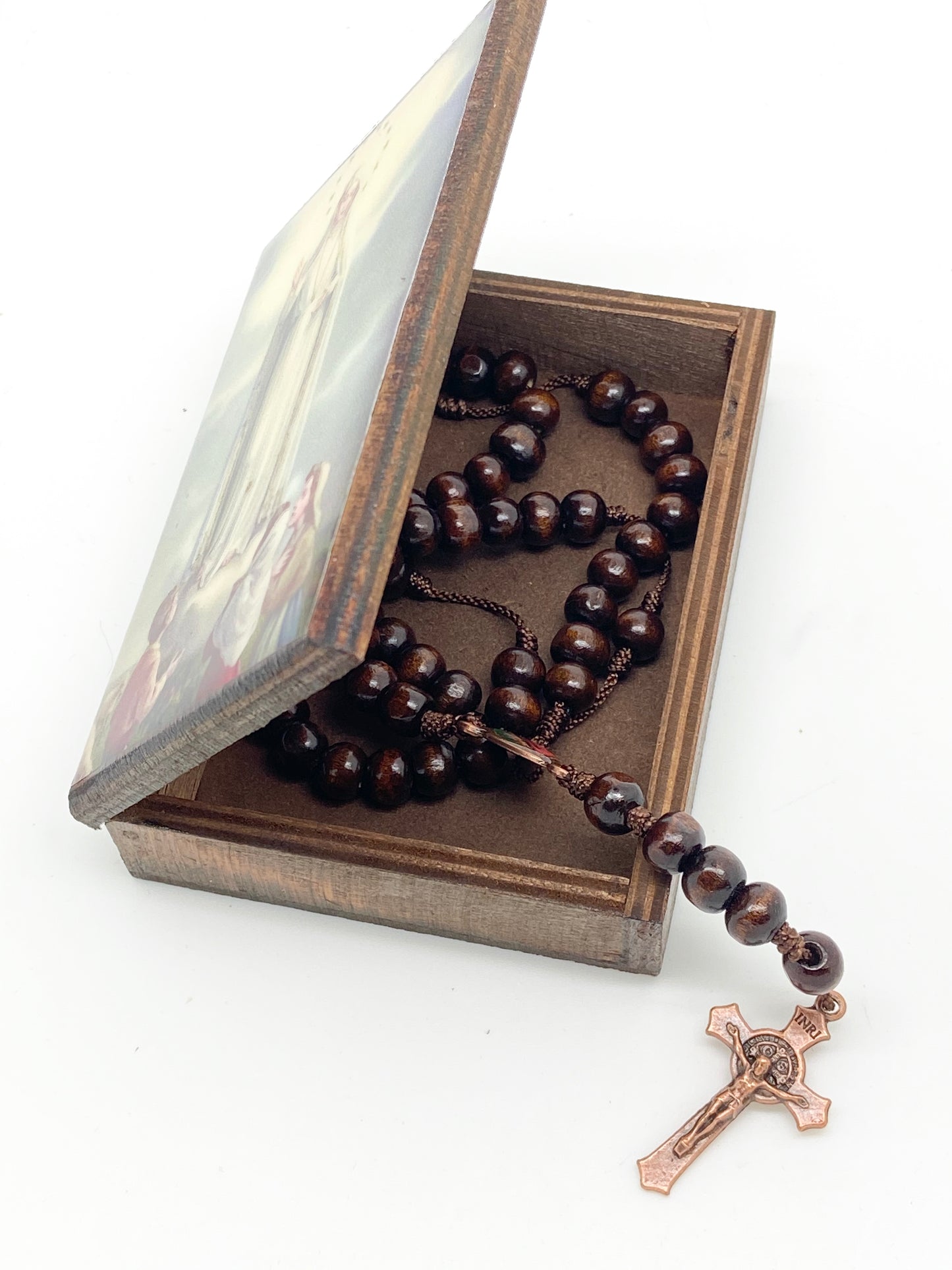 Our Lady of Fatima Wood Rosary Box with Wood Rosary - Unique Catholic Gifts