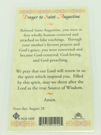 St. Augustine Laminated Holy Card (Plastic Covered) - Unique Catholic Gifts