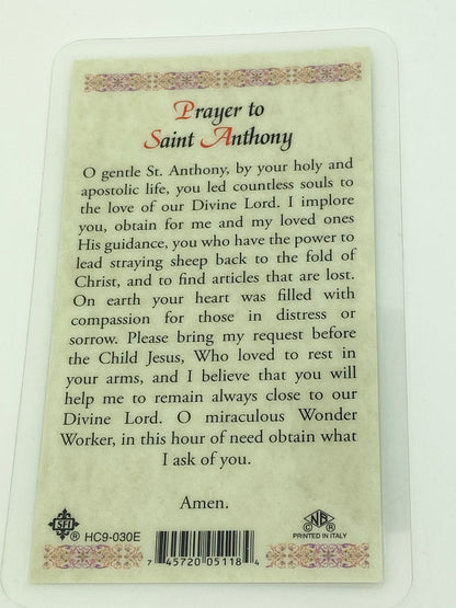 St. Anthony Laminated Holy Card (Plastic Covered) - Unique Catholic Gifts