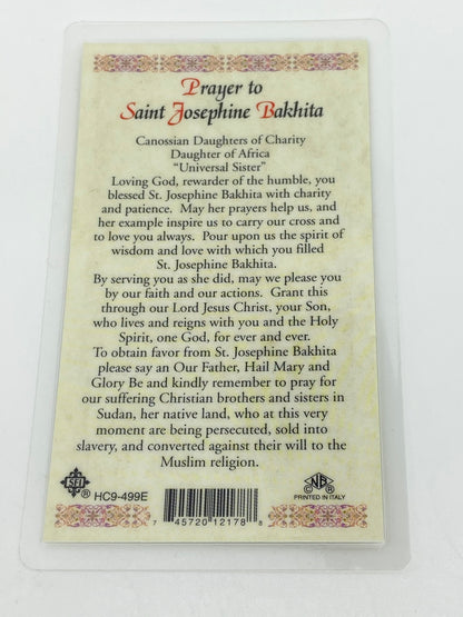 St. Josephine Bakhita Laminated Holy Card (Plastic Covered) - Unique Catholic Gifts