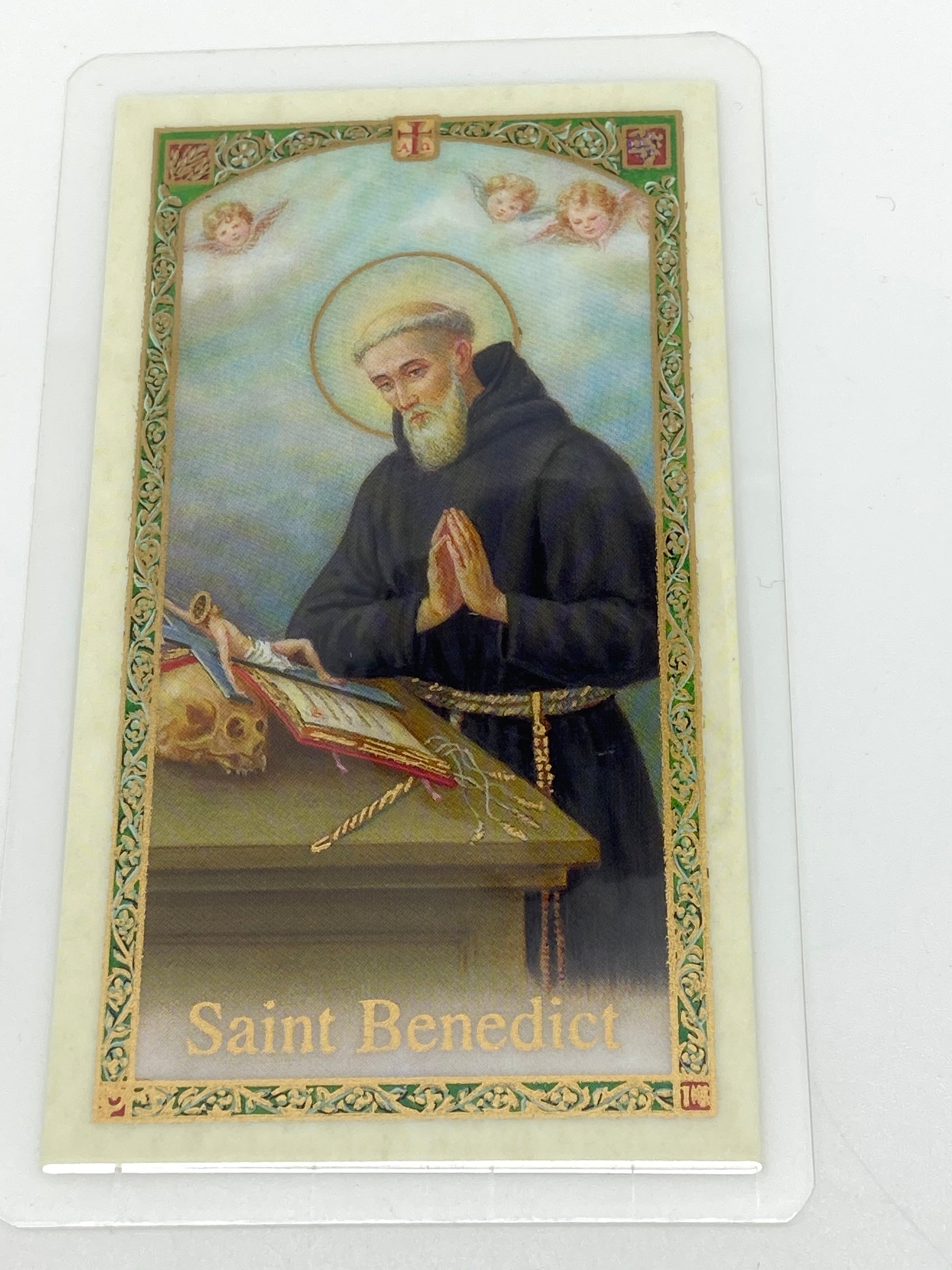 St. Benedict Laminated Holy Card (Plastic Covered) - Unique Catholic Gifts