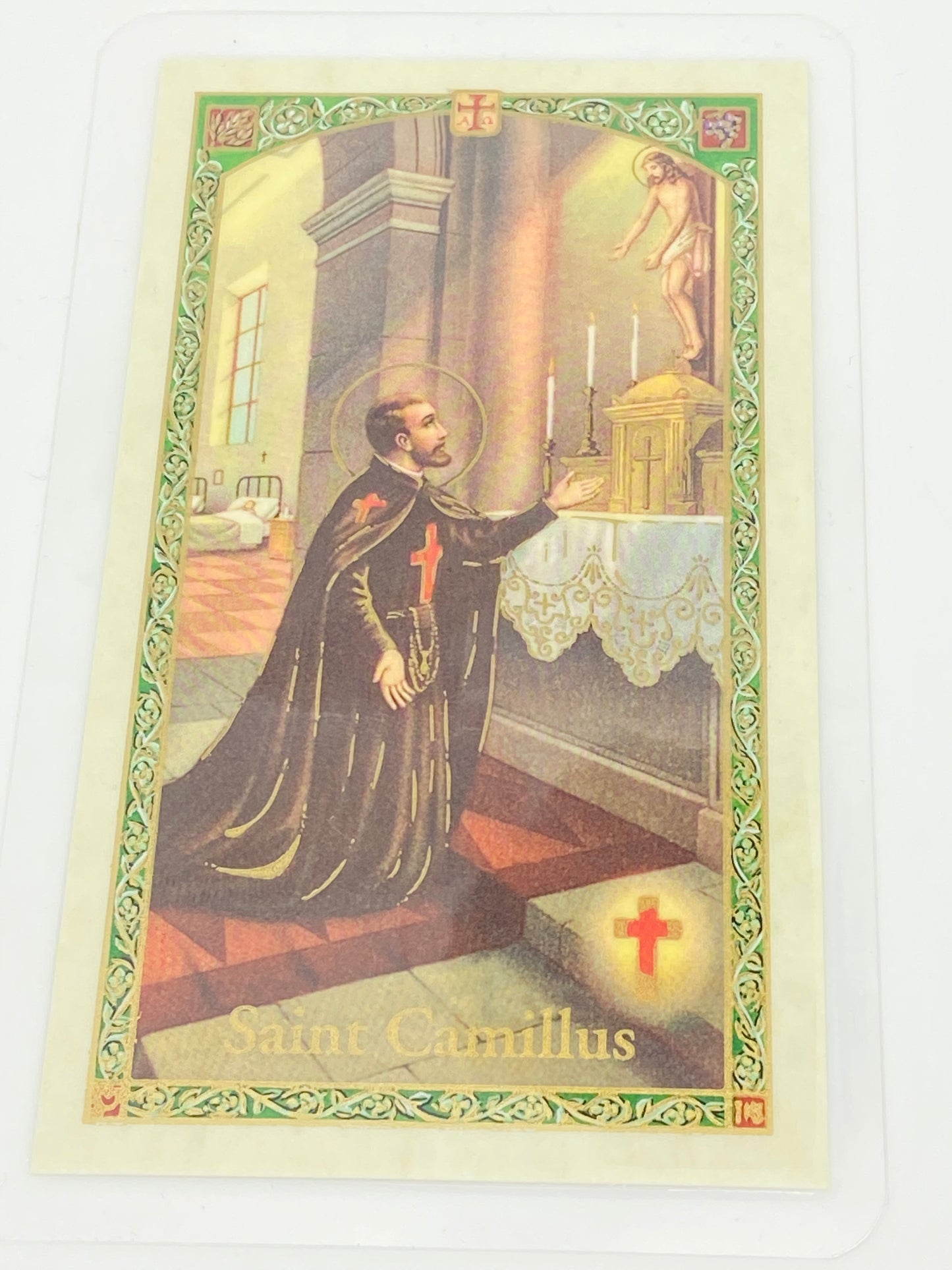 St. Camillus Laminated Holy Card (Plastic Covered) - Unique Catholic Gifts