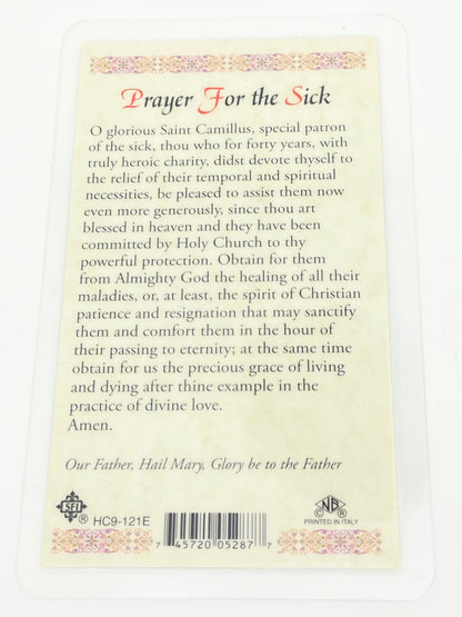 St. Camillus Laminated Holy Card (Plastic Covered) - Unique Catholic Gifts