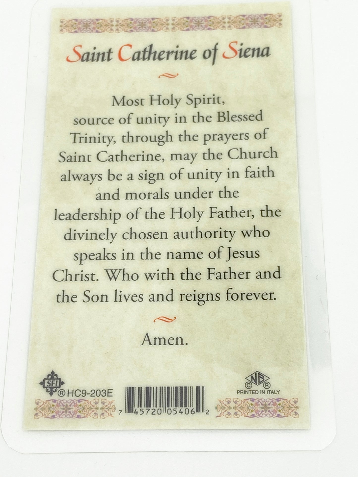 St. Catherine of Sienna Laminated Holy Card (Plastic Covered) - Unique Catholic Gifts