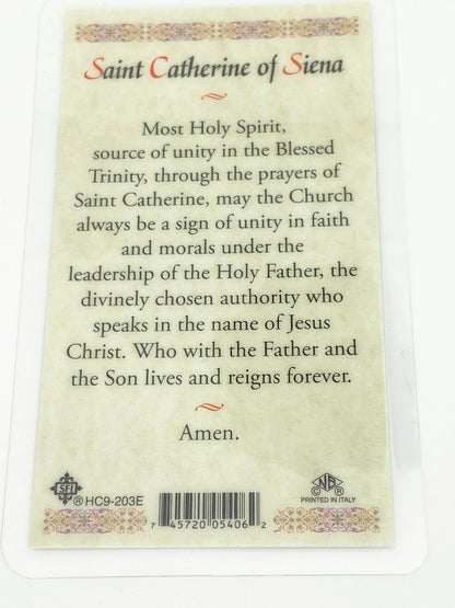 St. Catherine of Sienna Laminated Holy Card (Plastic Covered) - Unique Catholic Gifts