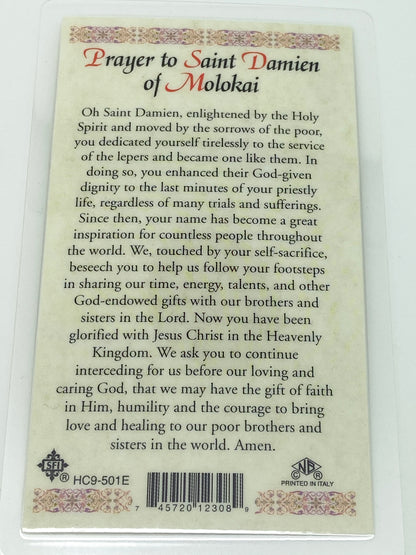 St. Damien Laminated Holy Card (Plastic Covered) - Unique Catholic Gifts