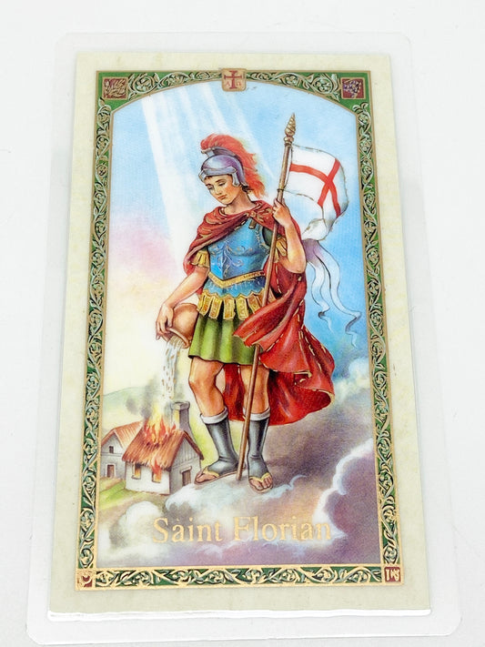 St. Florian Fireman's Prayer Laminated Holy Card (Plastic Covered) - Unique Catholic Gifts