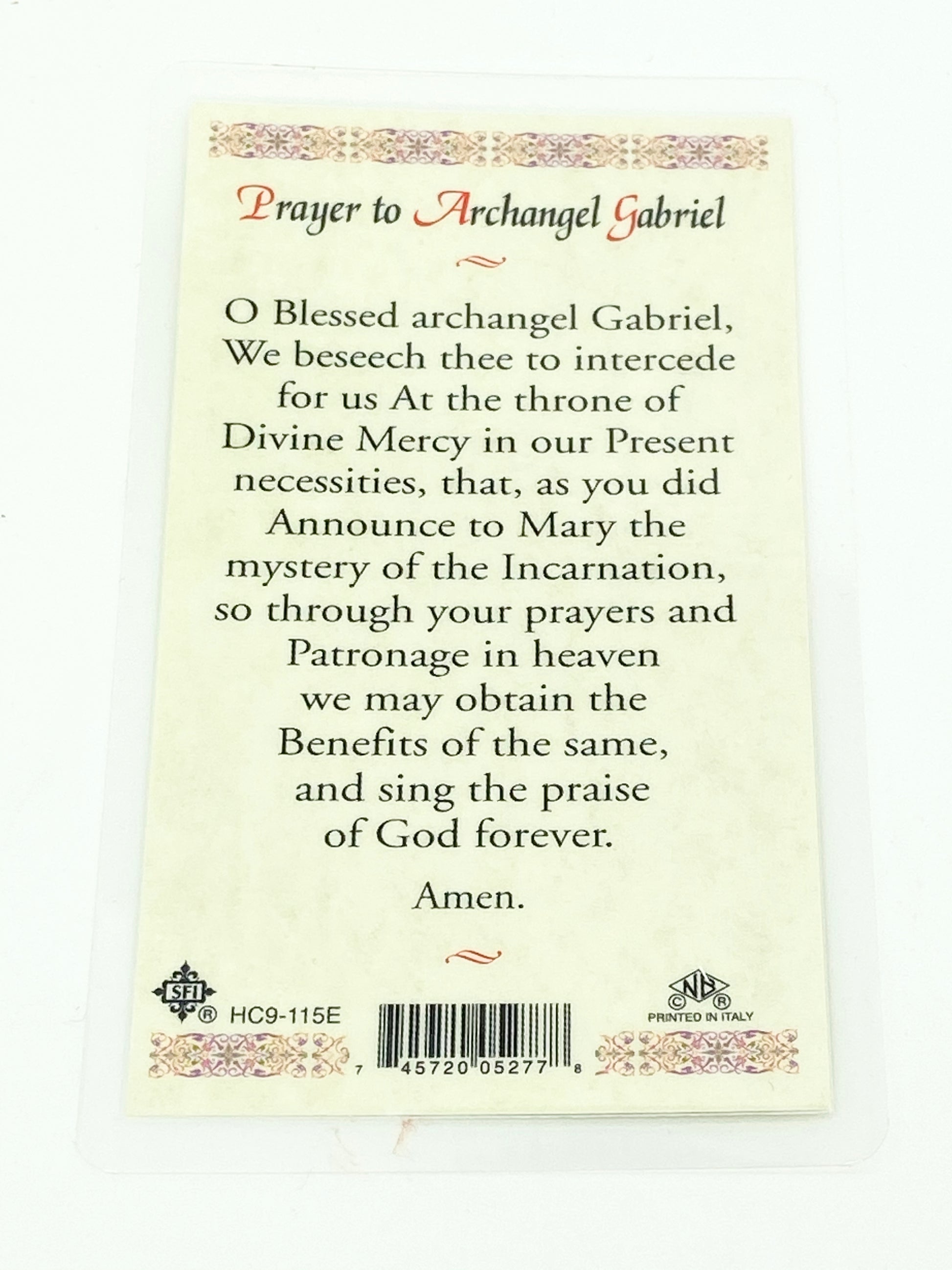 St. Gabriel the Archangel Laminated Holy Card (Plastic Covered) - Unique Catholic Gifts