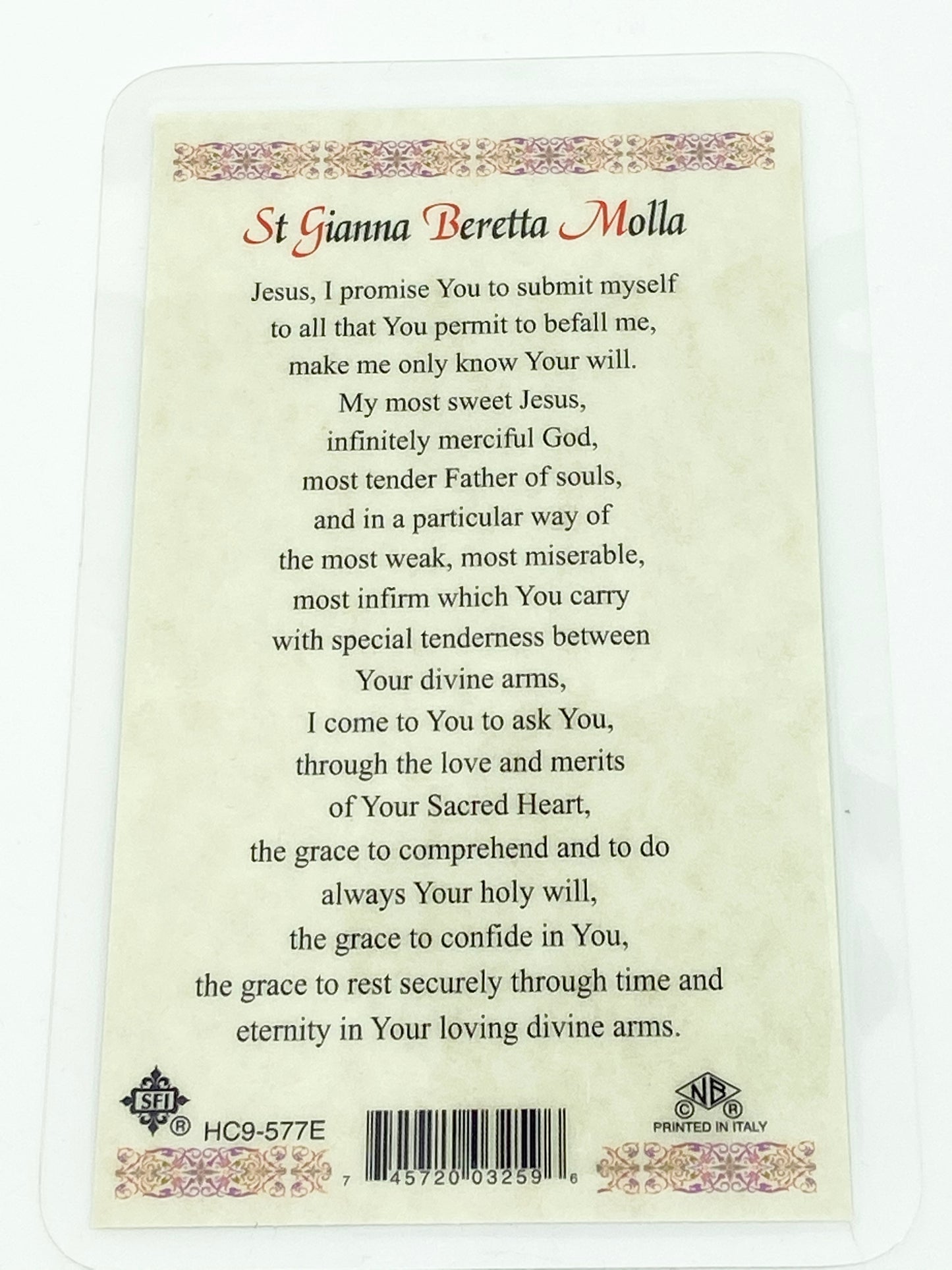 St. Gianna Beretta Laminated Holy Card (Plastic Covered) - Unique Catholic Gifts