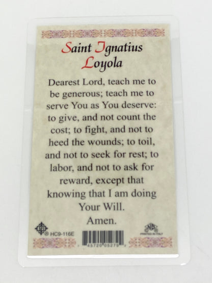 St. Ignatius Laminated Holy Card (Plastic Covered) - Unique Catholic Gifts