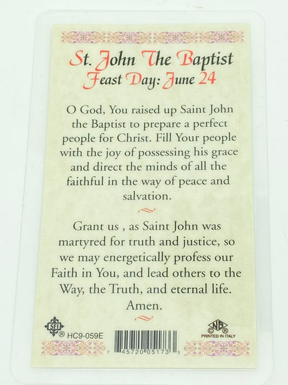 St. John The Baptist Laminated Holy Card (Plastic Covered) - Unique Catholic Gifts