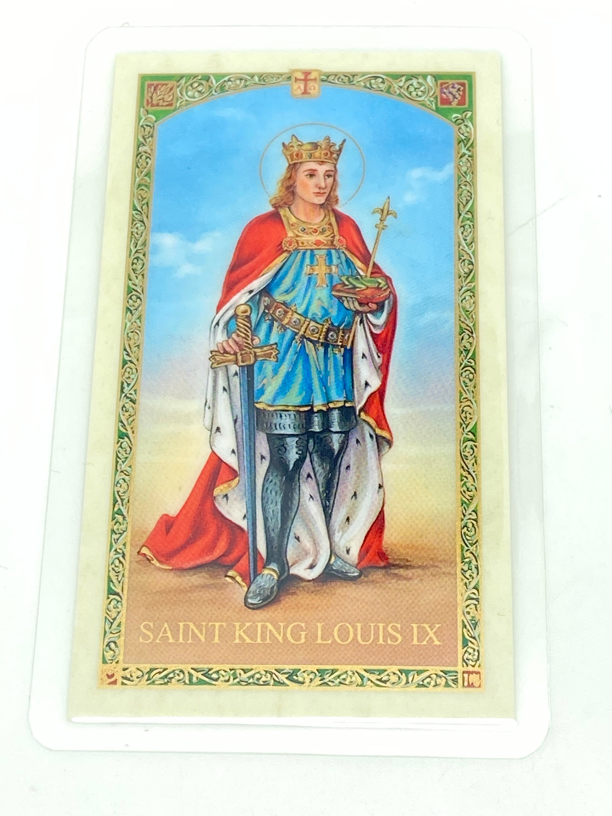 St. King Louis IX Laminated Holy Card (Plastic Covered) - Unique Catholic Gifts