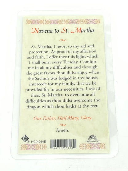 St. Martha Novena Laminated Holy Card (Plastic Covered) - Unique Catholic Gifts