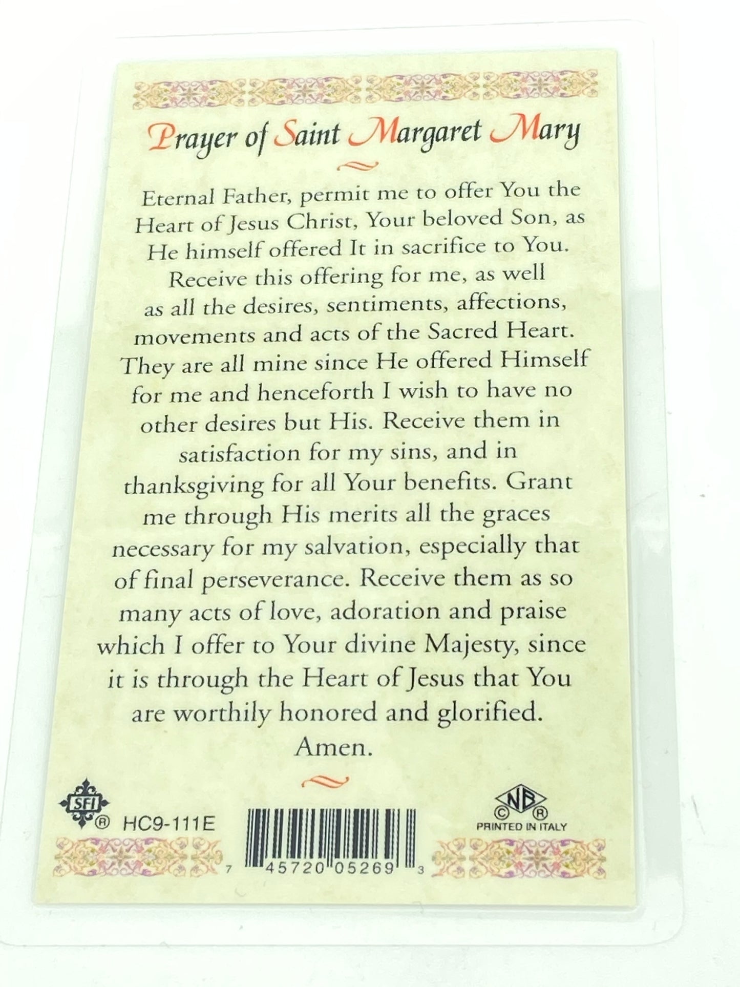 St. Margaret Mary Laminated Holy Card (Plastic Covered) - Unique Catholic Gifts