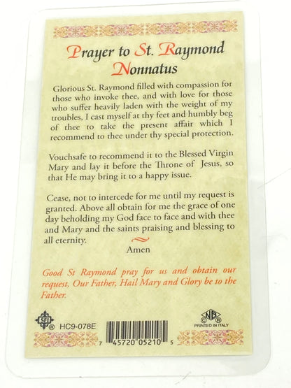 St. Raymond Nonnatus Laminated Holy Card - Unique Catholic Gifts