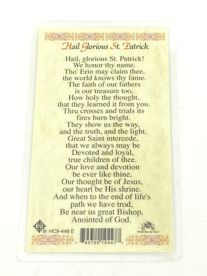 St. Patrick Laminated Holy Card - Unique Catholic Gifts