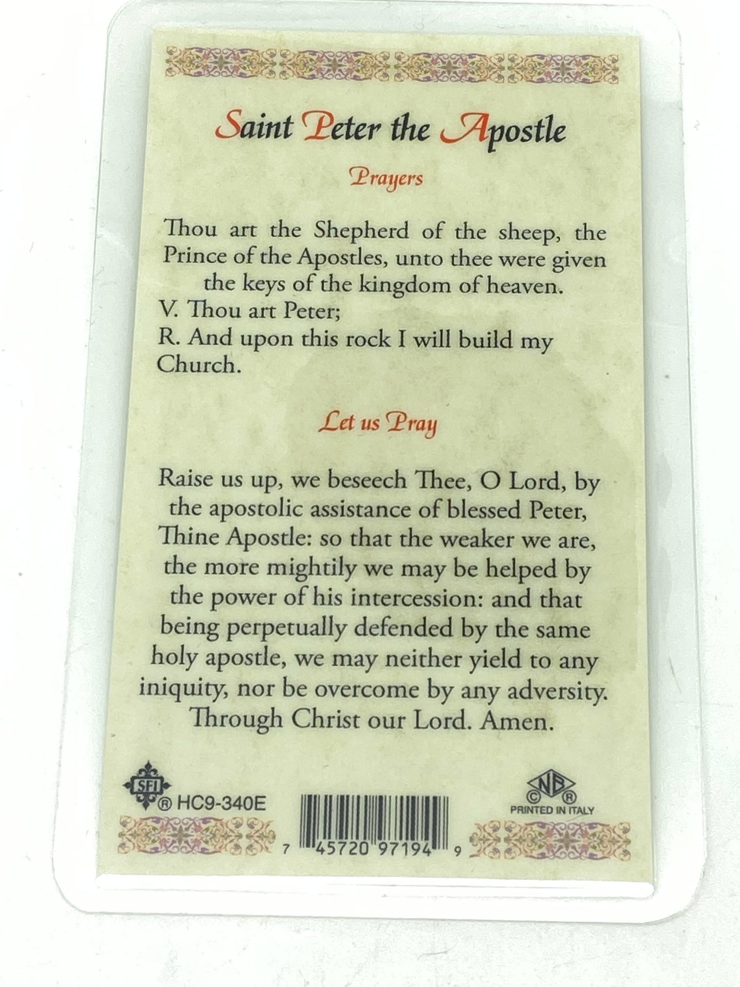 St. Peter the Apostle Laminated Holy Card - Unique Catholic Gifts