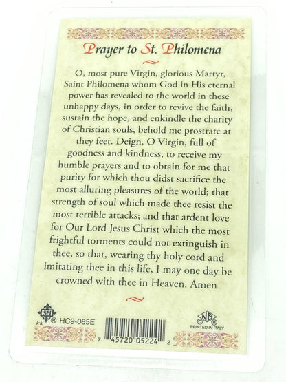 St. Philomena Laminated Holy Card - Unique Catholic Gifts