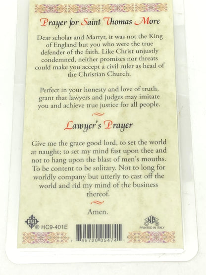 St. Thomas More Laminated Holy Card (Plastic Covered) - Unique Catholic Gifts