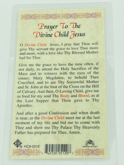 Divine Child Laminated Holy Card (Plastic Covered) - Unique Catholic Gifts