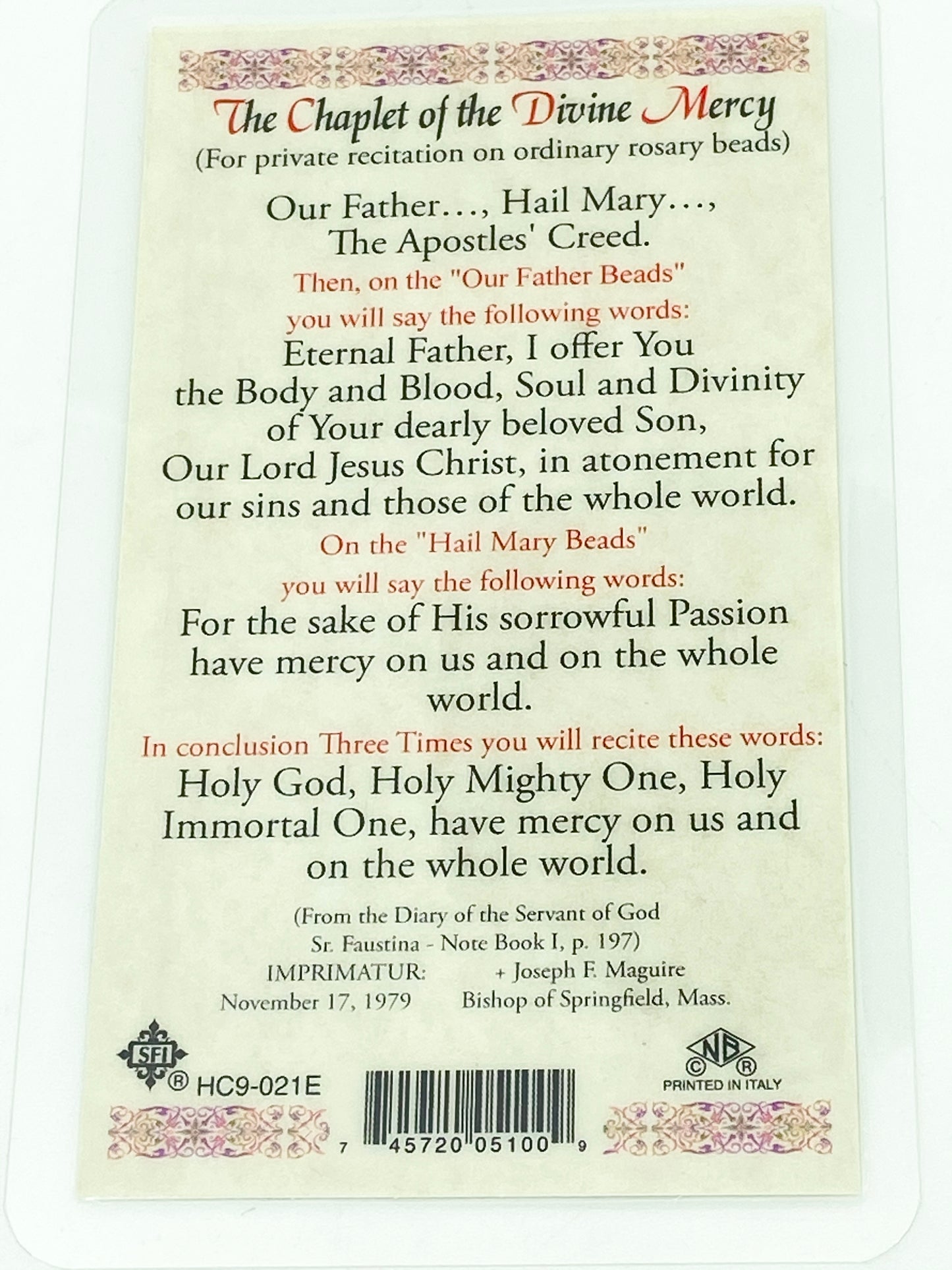 Divine Mercy Laminated Holy Card (Plastic Covered) - Unique Catholic Gifts