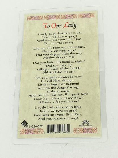 To Our Lady Laminated Holy Card (Plastic Covered) - Unique Catholic Gifts