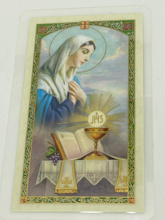 Our Lady of the Most Blessed Sacrament Laminated Holy Card (Plastic Covered) - Unique Catholic Gifts