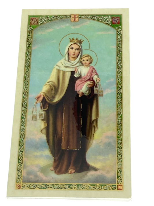 Our Lady of Mt. Carmel  Laminated Holy Card (Plastic Covered) - Unique Catholic Gifts