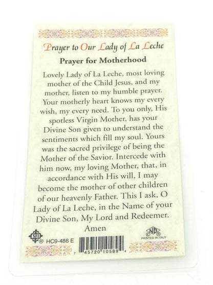 Our Lady of La Leche Laminated Holy Card (Plastic Covered) - Unique Catholic Gifts