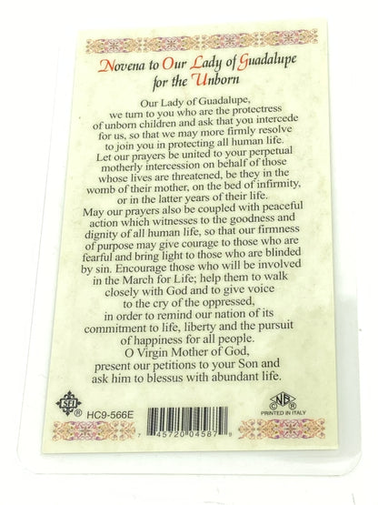 Our Lady of Guadalupe Novena for the Unborn Laminated Holy Card (Plastic Covered) - Unique Catholic Gifts