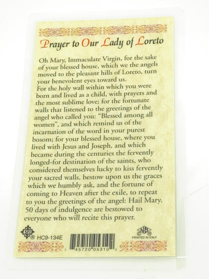 Our Lady of Loreto Laminated Holy Card (Plastic Covered) - Unique Catholic Gifts