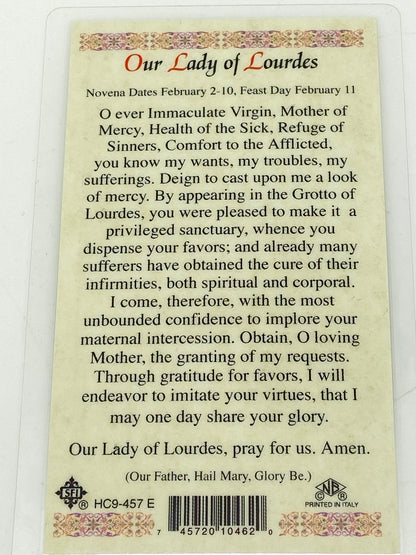 Our Lady of Lourdes Laminated Holy Card (Plastic Covered) - Unique Catholic Gifts