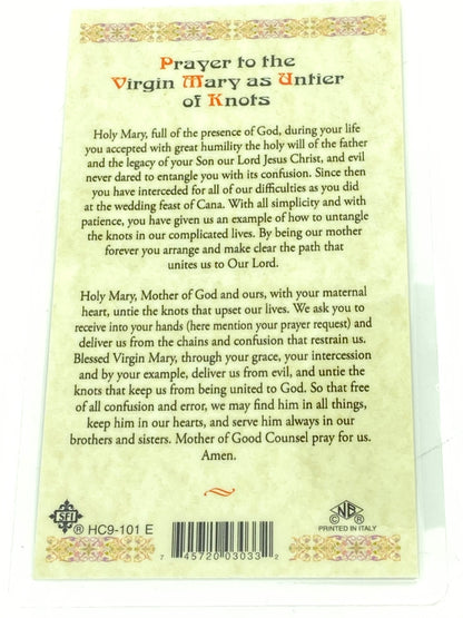 Our Lady of the Untier of Knots Laminated Holy Card (Plastic Covered) - Unique Catholic Gifts