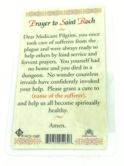 St. Roch Laminated Holy Card (Plastic Covered) - Unique Catholic Gifts