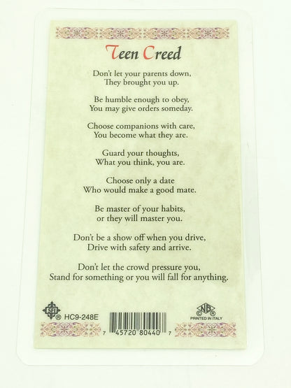 Teen Creed Laminated Holy Card (Plastic Covered) - Unique Catholic Gifts